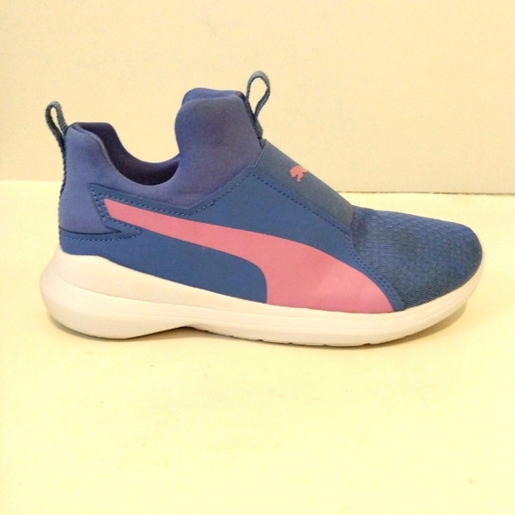Puma Soft Foam Blue Pink White Mesh Slip On Ankle Sneakers sz 7 - Picture 1 of 8